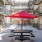 outdoor courtyard with tables and umbrellas